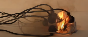 An example of an out dated overloaded power board